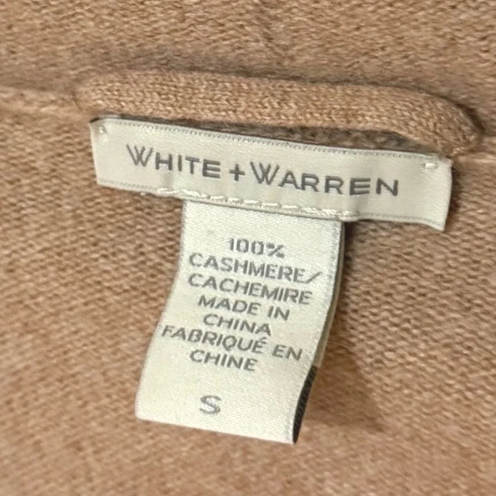 White + Warren 100% Cashmere Belted Wrap Cardigan Sweater Tan Camel Small